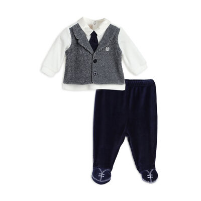 Boys White and Blue Solid Smock with Legging